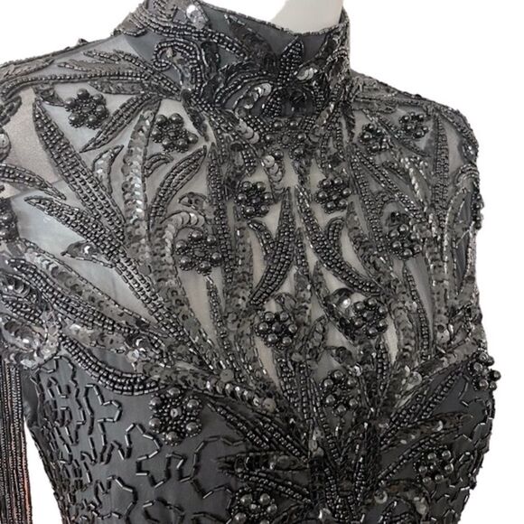 Vintage Nite Line Silk Beaded Fringe Cocktail Dress - Picture 8 of 13